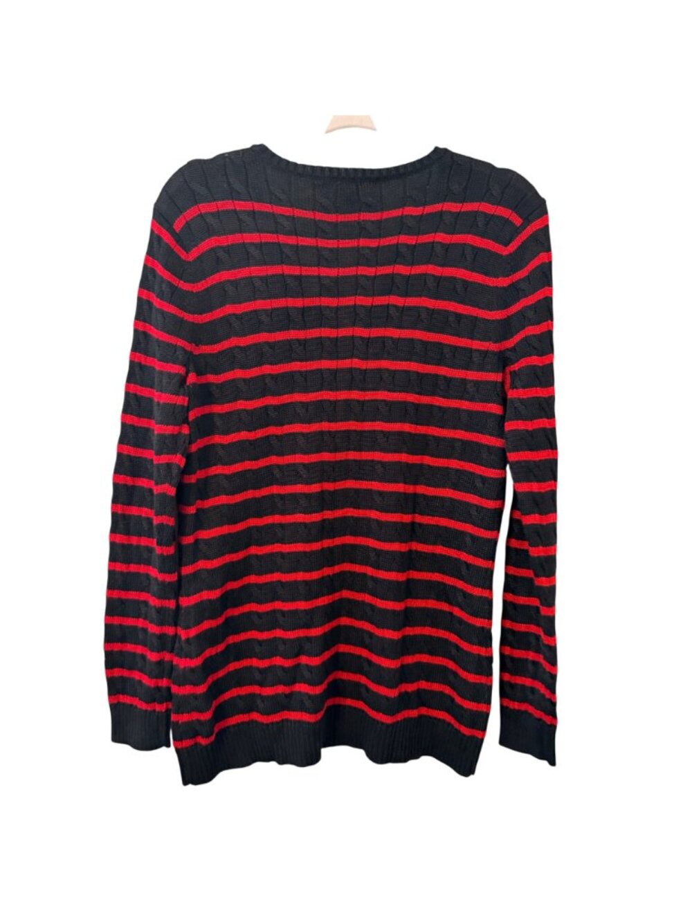 Lauren Ralph Lauren Black & Red Striped V-Neck Sweater XL Cotton Viscose Blend - Picture 8 of 12